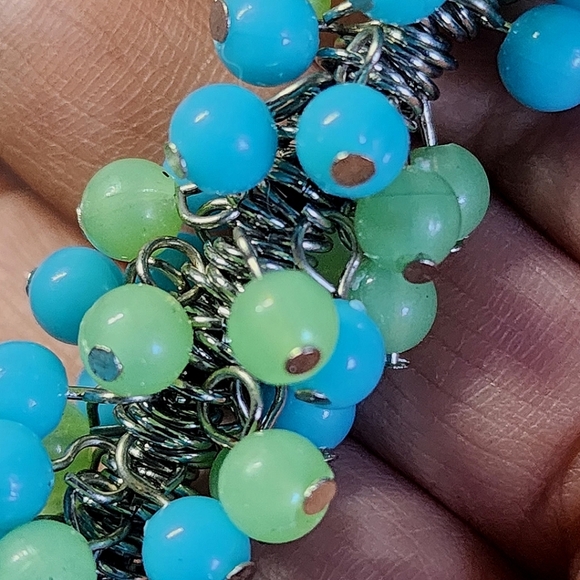 Silver Aqua Blue and Green Cha Cha Stretch Bracelet - Picture 3 of 6